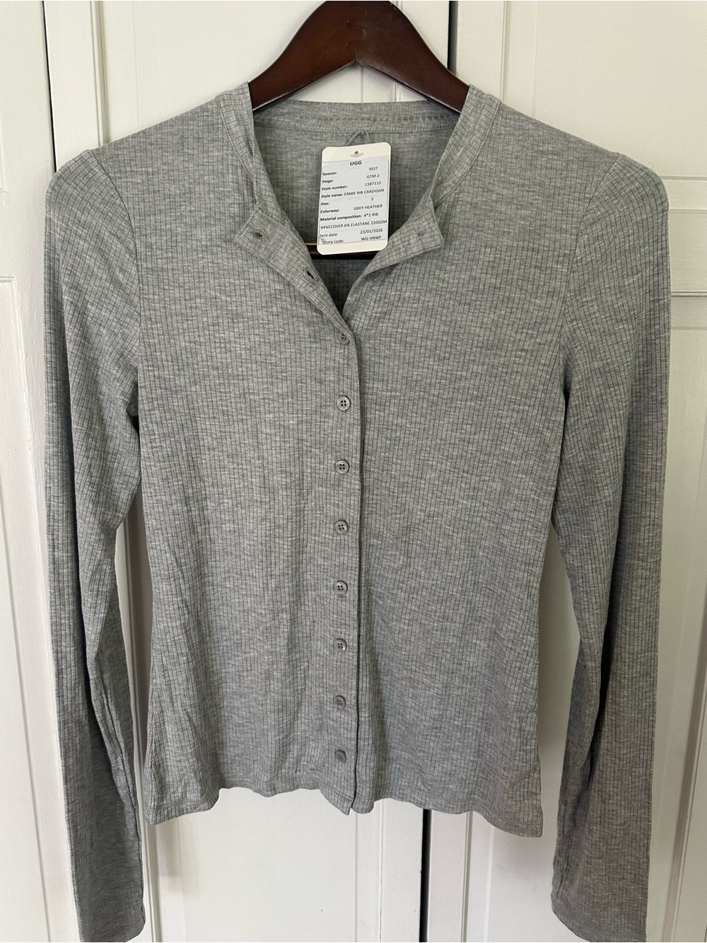 UGG Light Gray Ribbed Button-Front Top